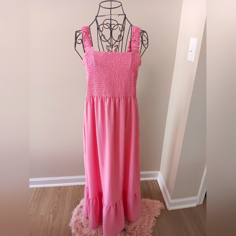 NWTS Pink Smocked Flounce Hem Dress